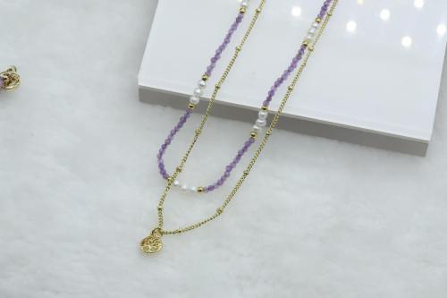 14K-gold-plating-Amethyst-bead-necklace-with-chain-hand-make-Jewelry-OEM-factory-Fashion-earrings-for-gift