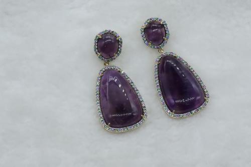 Amethyst-earrings-hand-make-Jewelry-OEM-factory-Brass-material