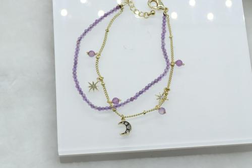 Moon-charm-Amethyst-bead-bracelet-with-chain-hand-make-Jewelry-OEM-factory-Fashion-bracelet-for-gift